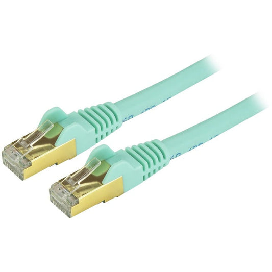 StarTech.com 7ft Aqua Cat6a Shielded Patch Cable - Cat6a Ethernet Cable - 7 ft Cat 6a STP Cable - Snagless RJ45 Ethernet Cord