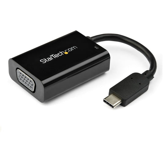 StarTech.com USB-C to VGA Adapter - 60 W USB Power Delivery - USB Type C Adapter for USB-C devices such as your 2018 iPad Pro - Black - 1080p - Thunderbolt 3 Compatible - CDP2VGAUCP