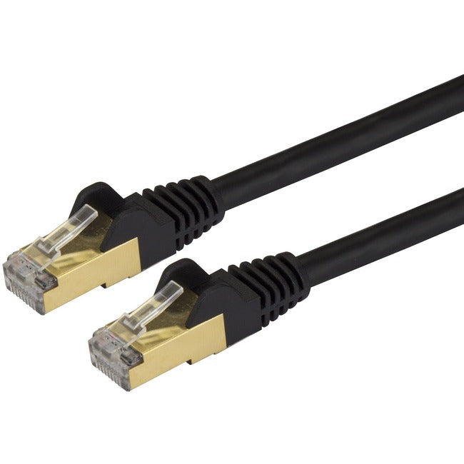 StarTech.com 2ft Black Cat6a Shielded Patch Cable - Cat6a Ethernet Cable - 2 ft Cat 6a STP Cable - Snagless RJ45 Ethernet Cord