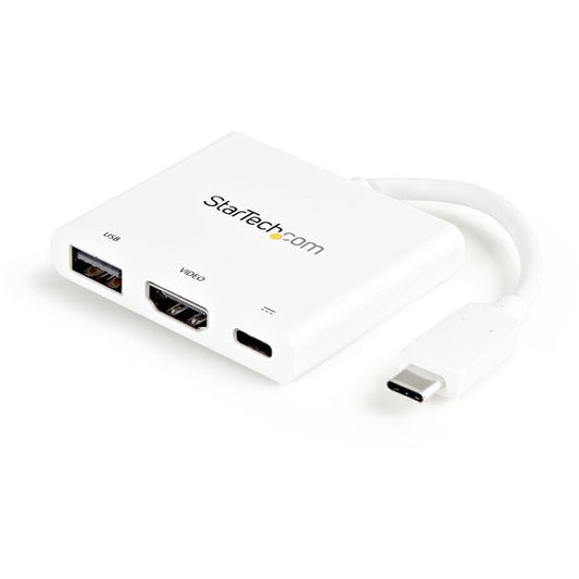 StarTech.com USB C Multiport Adapter with HDMI 4K & 1x USB 3.0 - PD - Mac & Windows - White USB Type C All in One Video Adapter