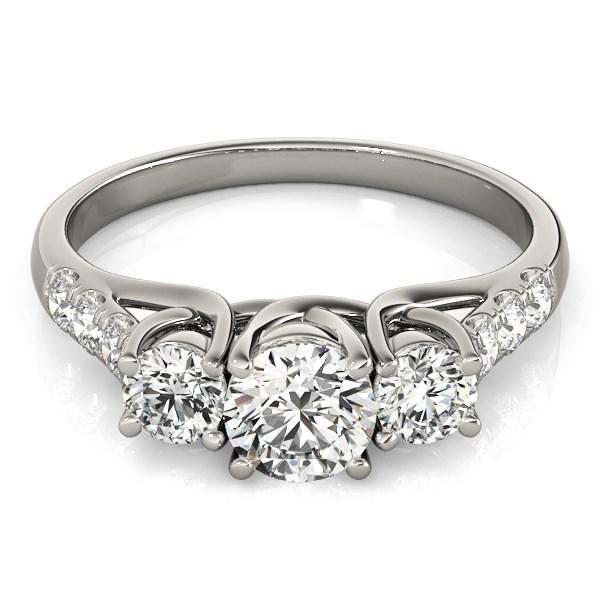 14k White Gold Trellis Set 3 Stone Round Diamond Engagement Ring (1 1/8 cttw)