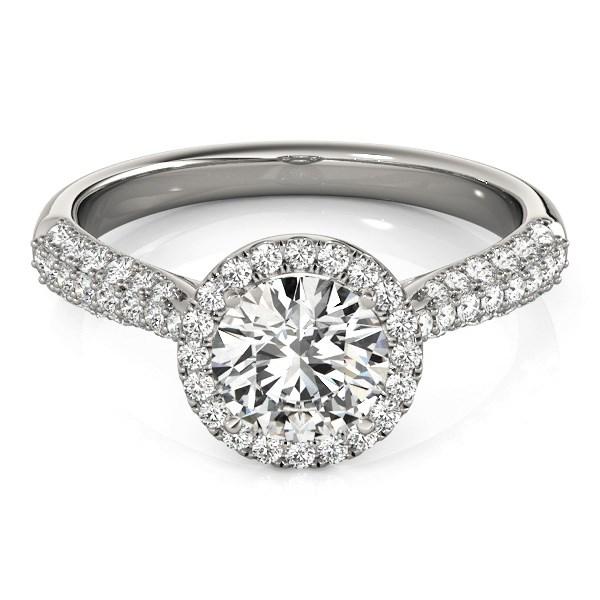 14k White Gold Halo Diamond Engagement Ring with Pave Band (1 1/3 cttw)