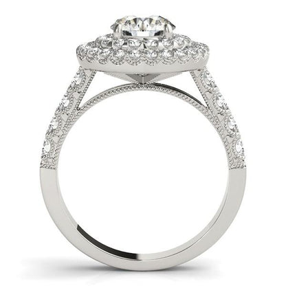 14k White Gold Diamond Engagement Ring with Double Pave Halo (2 5/8 cttw)