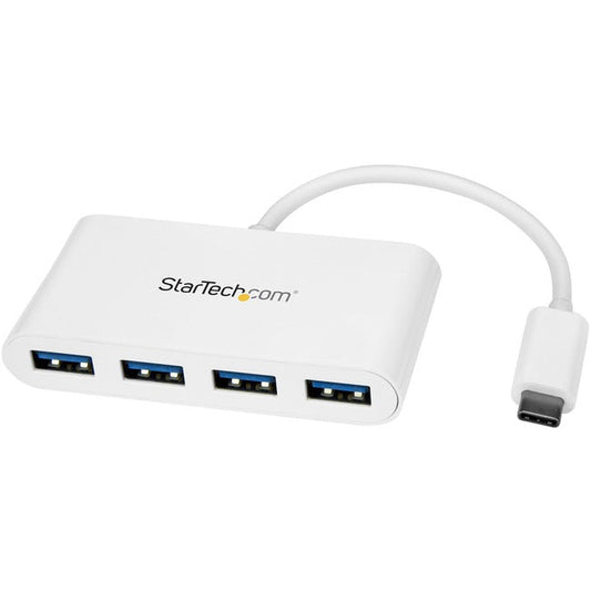 StarTech.com 4 Port USB C Hub - USB-C to 4x USB-A - USB 3.0 Hub - Bus Powered - White - USB C to USB Hub - USB Multiport Adapter