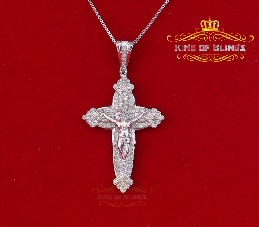 10K White Gold Finish Real Diamond Faith Silver Pendant