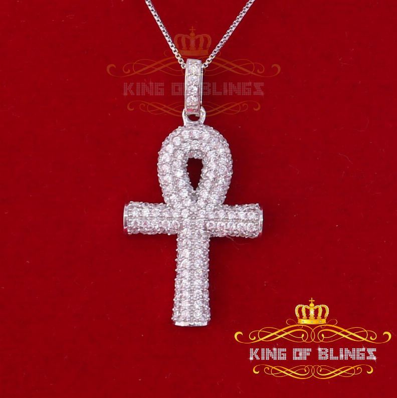 10K White Gold Finish Silver Ankh Pendant With Lab Created Diamond