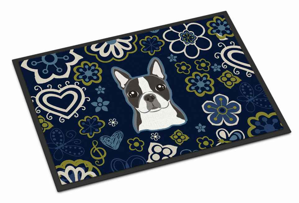 Blue Flowers Dog Art Indoor or Outdoor Mat