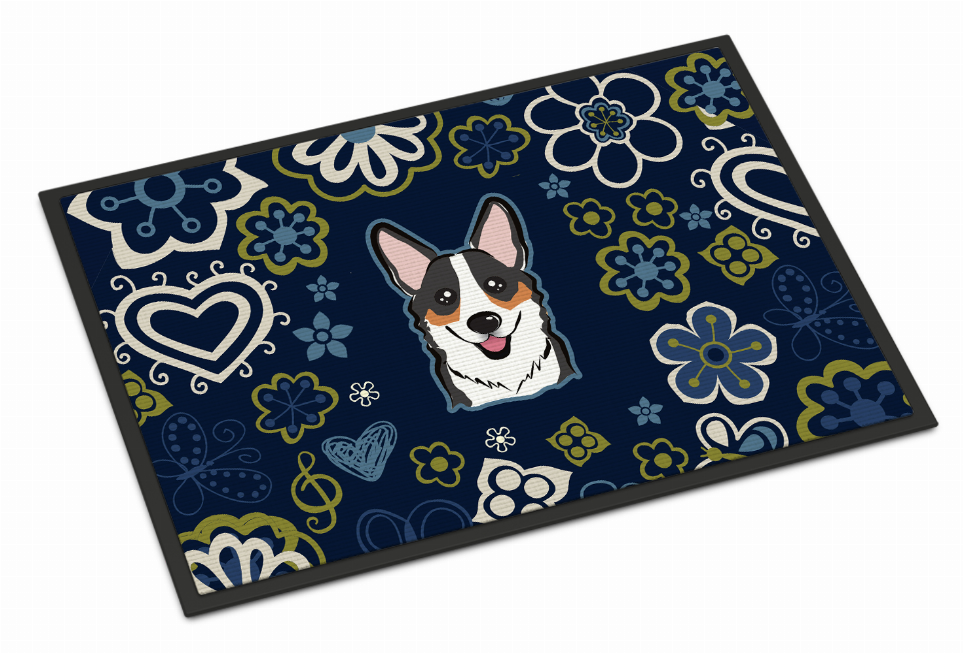 Blue Flowers Dog Art Indoor or Outdoor Mat