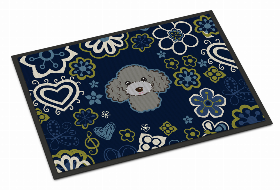 Blue Flowers Dog Art Indoor or Outdoor Mat