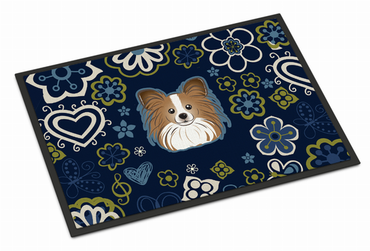 Blue Flowers Dog Art Indoor or Outdoor Mat