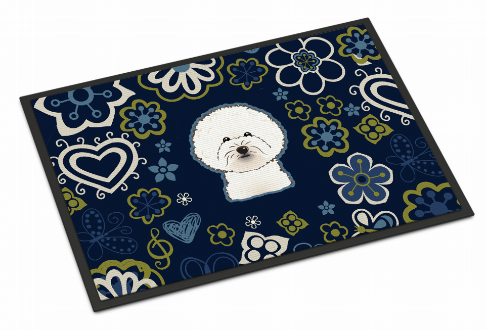 Blue Flowers Dog Art Indoor or Outdoor Mat