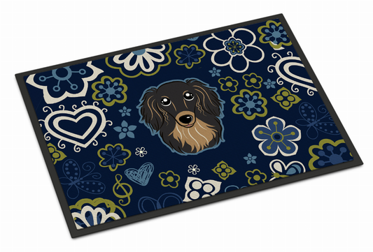 Blue Flowers Dog Art Indoor or Outdoor Mat