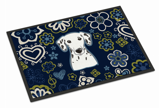 Blue Flowers Dog Art Indoor or Outdoor Mat