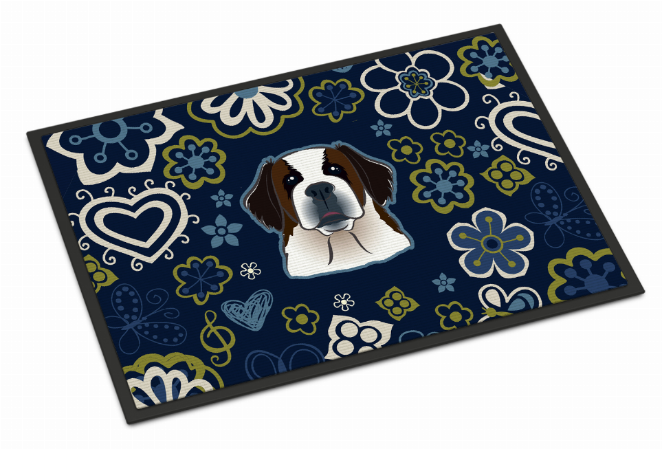 Blue Flowers Dog Art Indoor or Outdoor Mat