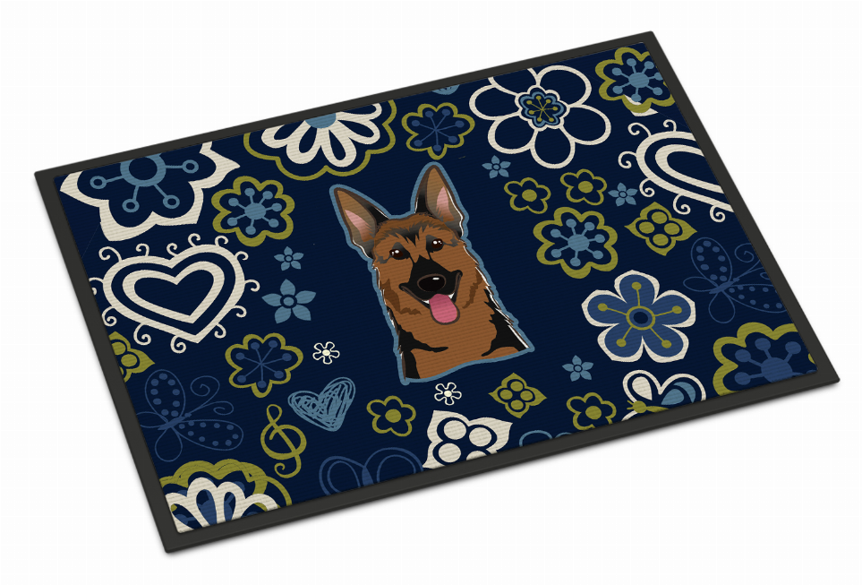 Blue Flowers Dog Art Indoor or Outdoor Mat