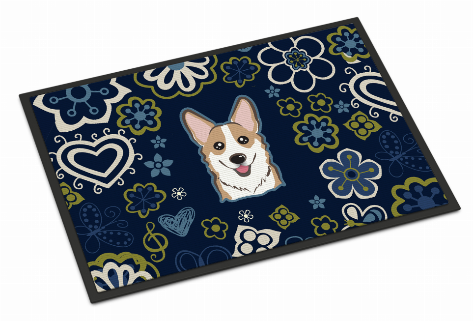 Blue Flowers Dog Art Indoor or Outdoor Mat