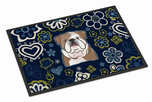 Blue Flowers Dog Art Indoor or Outdoor Mat