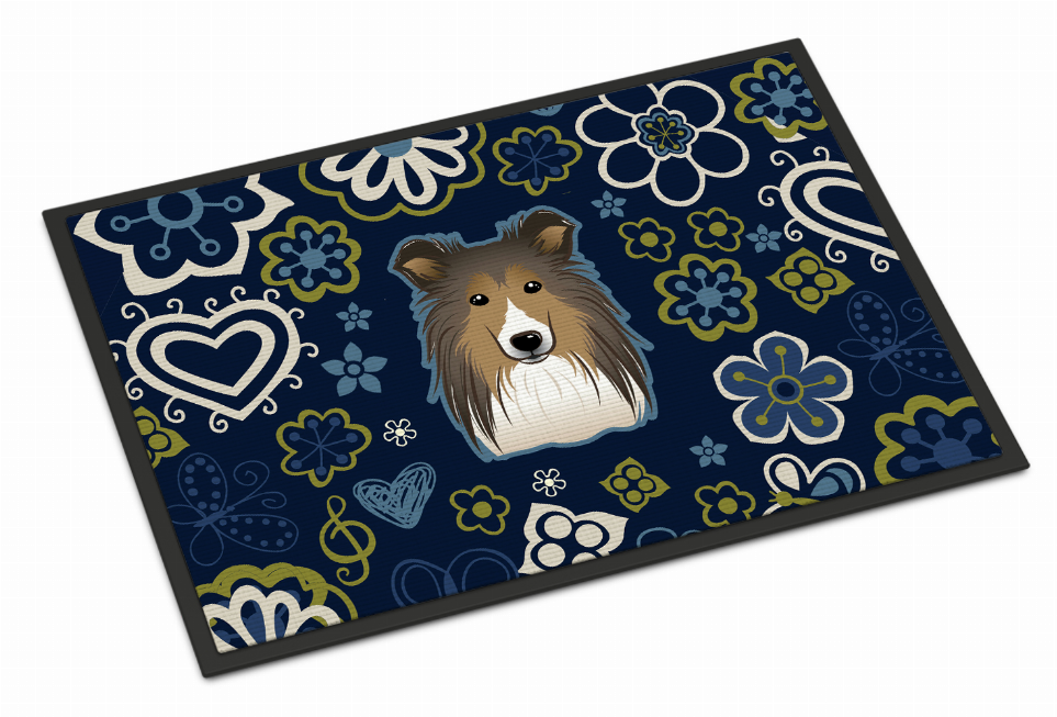 Blue Flowers Dog Art Indoor or Outdoor Mat