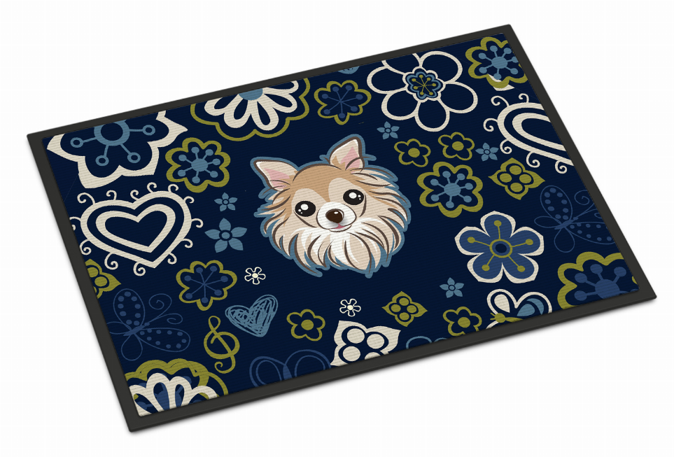 Blue Flowers Dog Art Indoor or Outdoor Mat