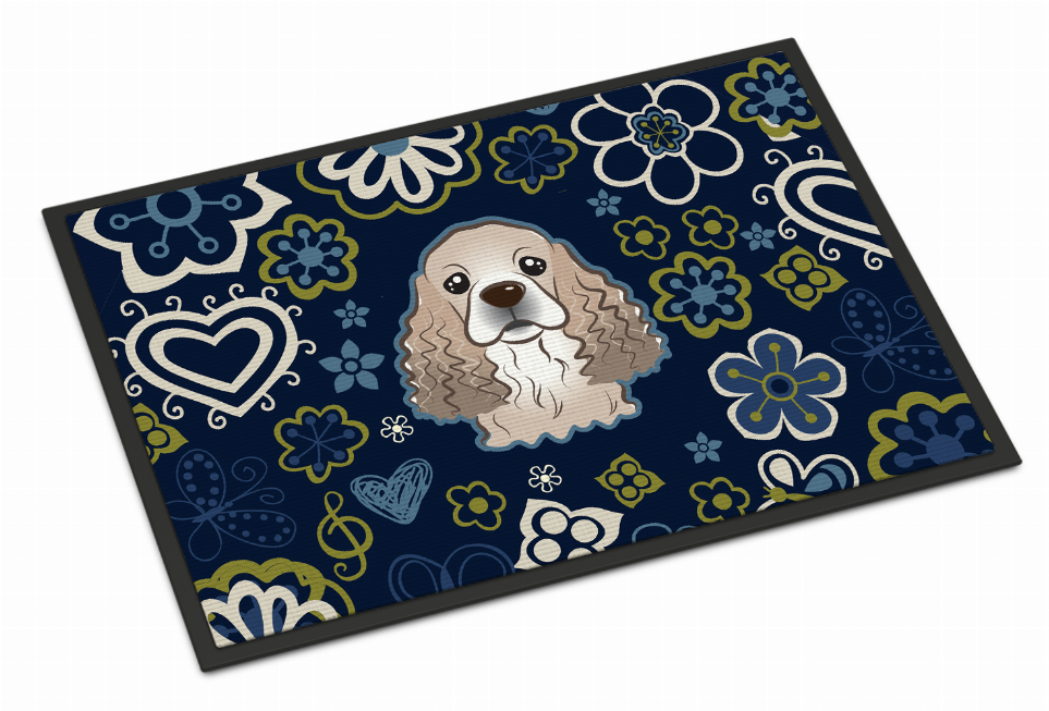 Blue Flowers Dog Art Indoor or Outdoor Mat