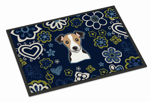 Blue Flowers Dog Art Indoor or Outdoor Mat