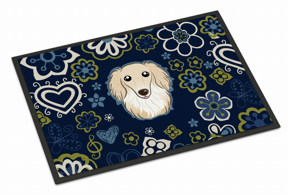 Blue Flowers Dog Art Indoor or Outdoor Mat