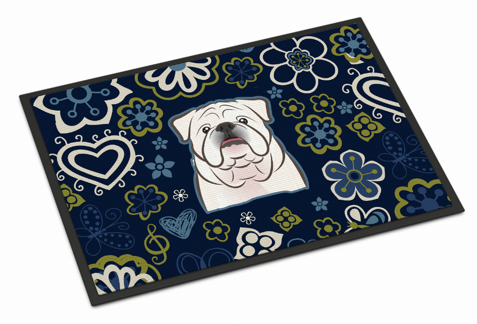 Blue Flowers Dog Art Indoor or Outdoor Mat