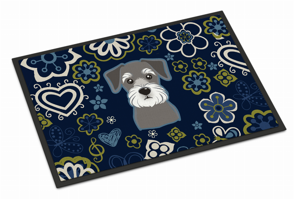 Blue Flowers Dog Art Indoor or Outdoor Mat