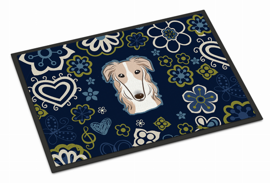 Blue Flowers Dog Art Indoor or Outdoor Mat