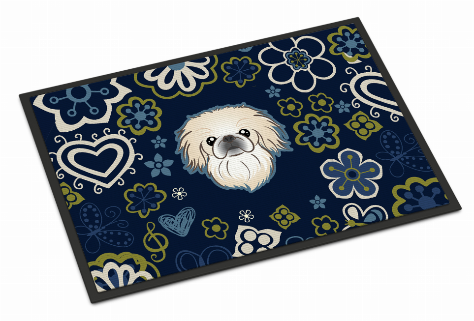 Blue Flowers Dog Art Indoor or Outdoor Mat