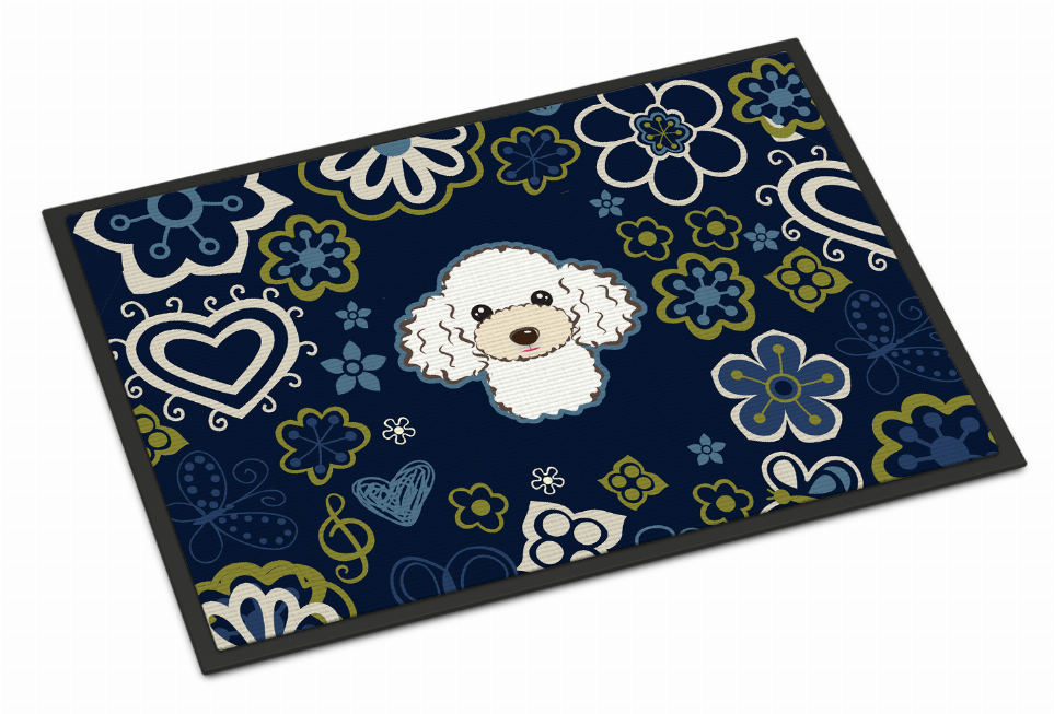 Blue Flowers Dog Art Indoor or Outdoor Mat