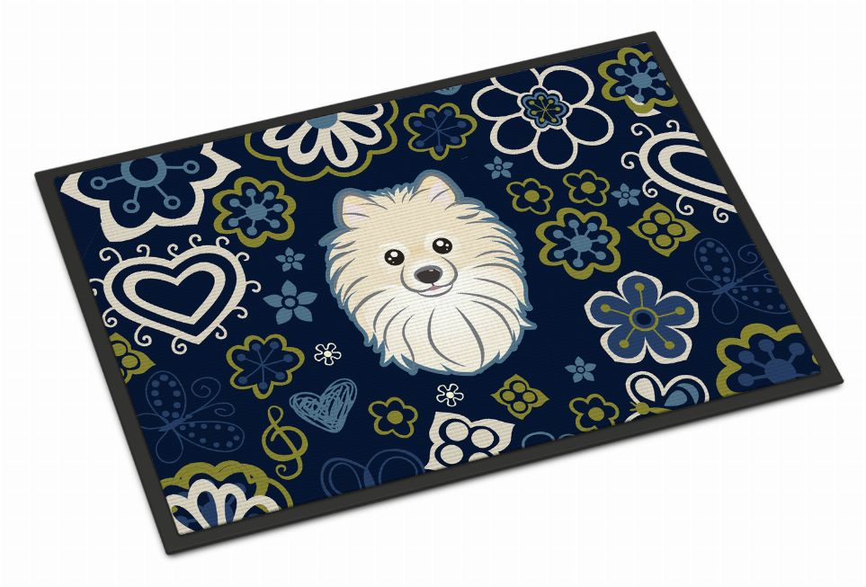 Blue Flowers Dog Art Indoor or Outdoor Mat