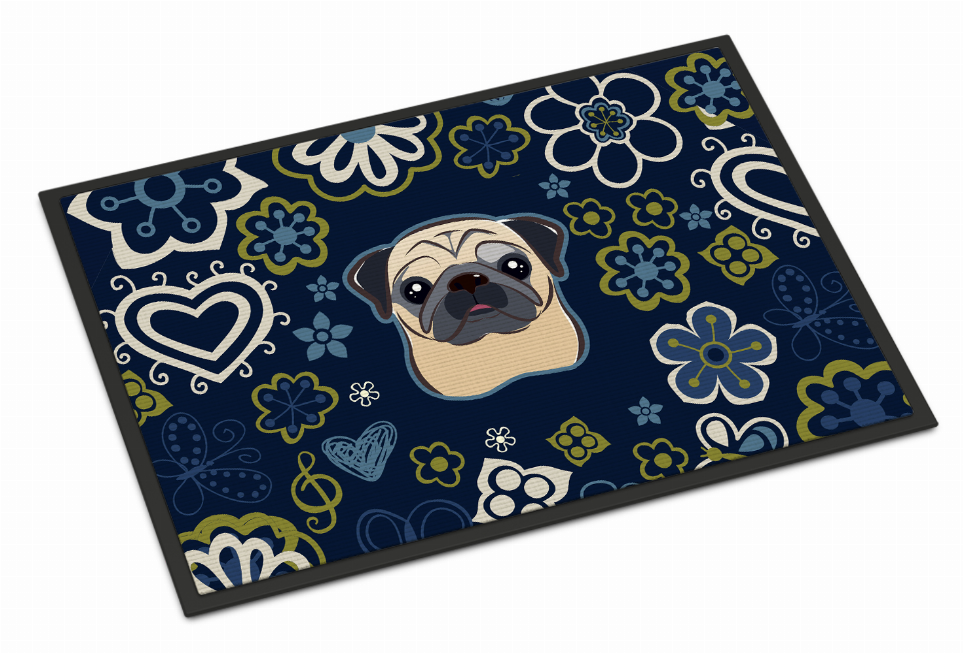 Blue Flowers Dog Art Indoor or Outdoor Mat