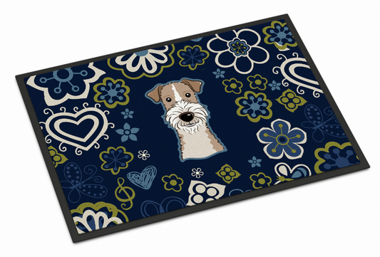 Blue Flowers Dog Art Indoor or Outdoor Mat