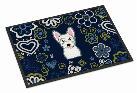 Blue Flowers Dog Art Indoor or Outdoor Mat