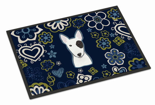 Blue Flowers Dog Art Indoor or Outdoor Mat