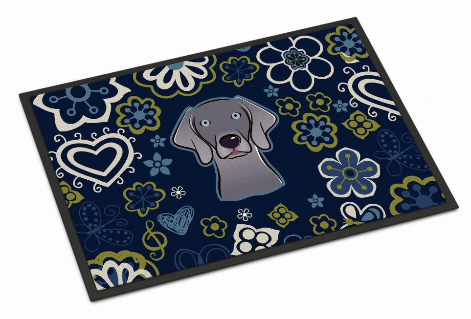 Blue Flowers Dog Art Indoor or Outdoor Mat