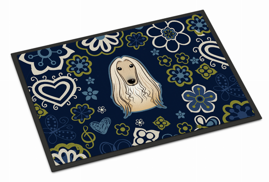 Blue Flowers Dog Art Indoor or Outdoor Mat