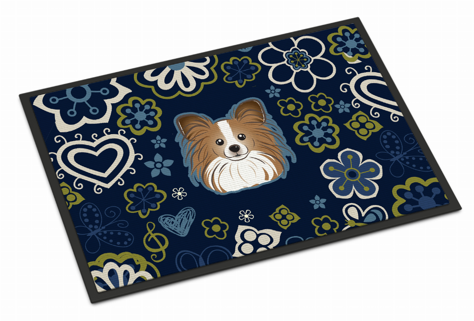 Blue Flowers Dog Art Indoor or Outdoor Mat