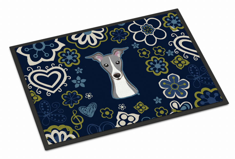 Blue Flowers Dog Art Indoor or Outdoor Mat