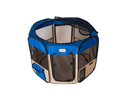 Armarkat Portable Pet Playpen In Blue and Beige Combo