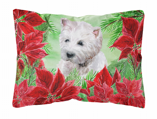 Poinsettas Dog Art Canvas Fabric Decorative Pillow