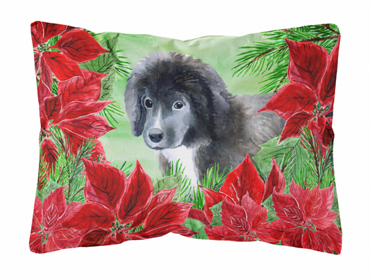 Poinsettas Dog Art Canvas Fabric Decorative Pillow