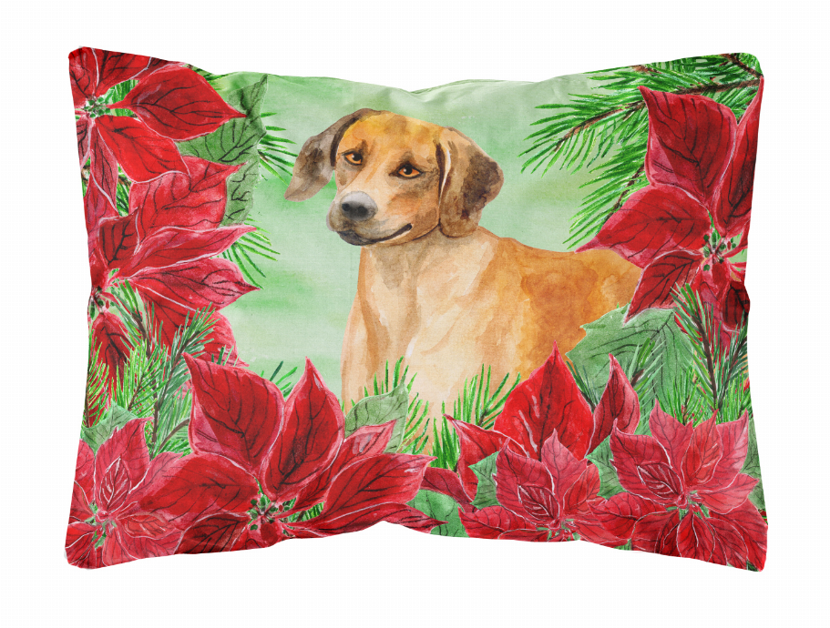 Poinsettas Dog Art Canvas Fabric Decorative Pillow