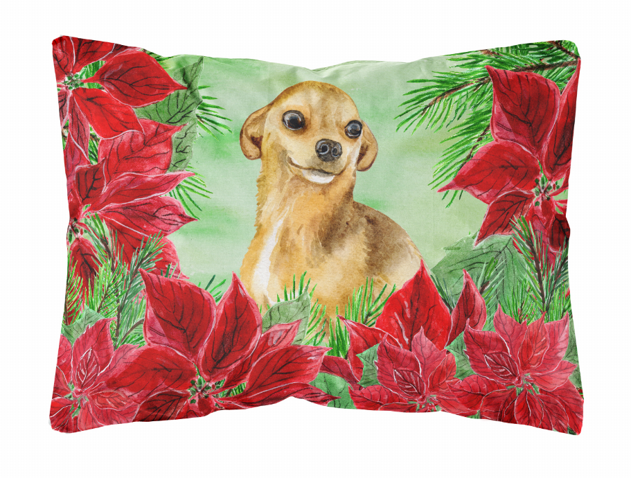 Poinsettas Dog Art Canvas Fabric Decorative Pillow