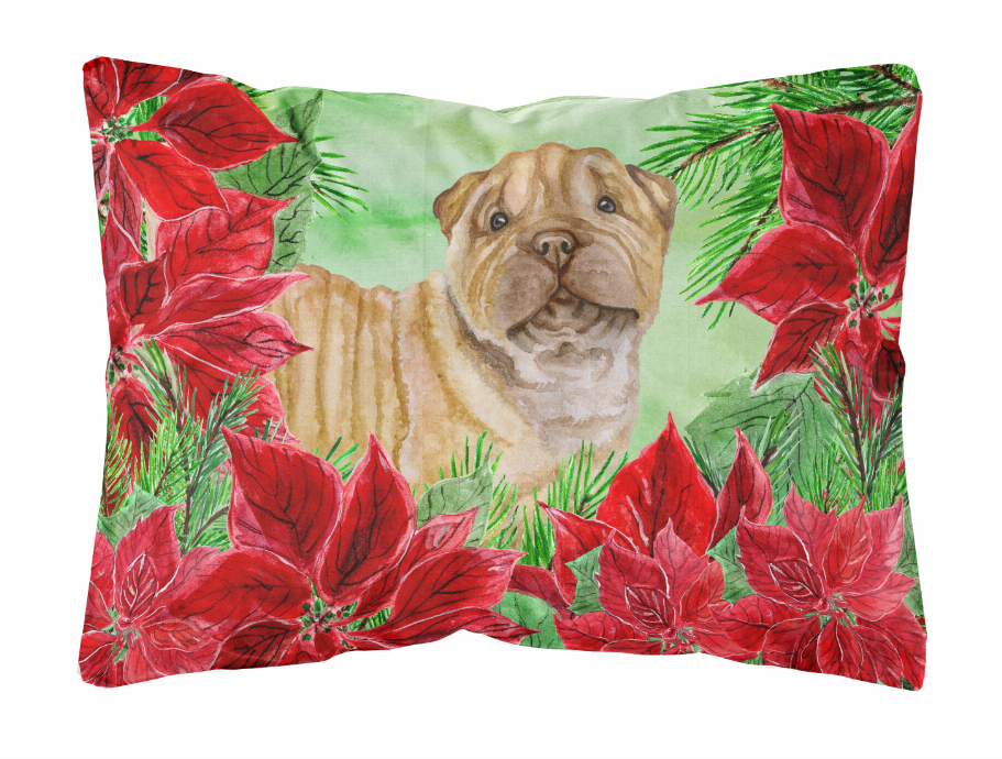 Poinsettas Dog Art Canvas Fabric Decorative Pillow