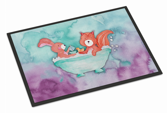 Animal Bathing Watercolor Art Indoor or Outdoor Mat