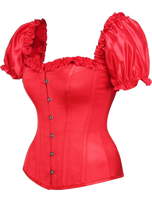 Top Drawer Steel Boned Red Satin Overbust Corset with Sleeves