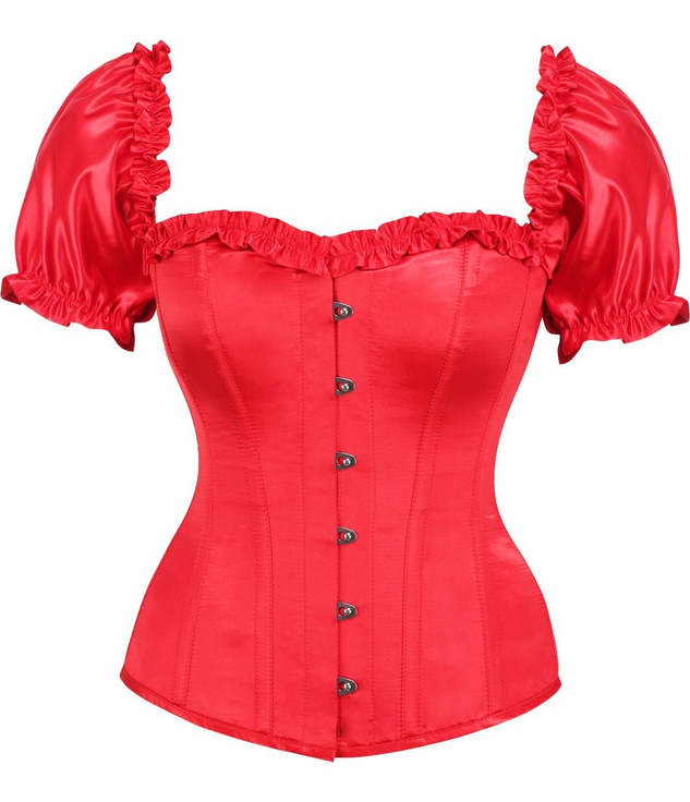 Top Drawer Steel Boned Red Satin Overbust Corset with Sleeves