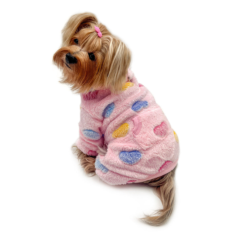 Ultra Plush Colorful Hearts Turtleneck Pajamas - Pink